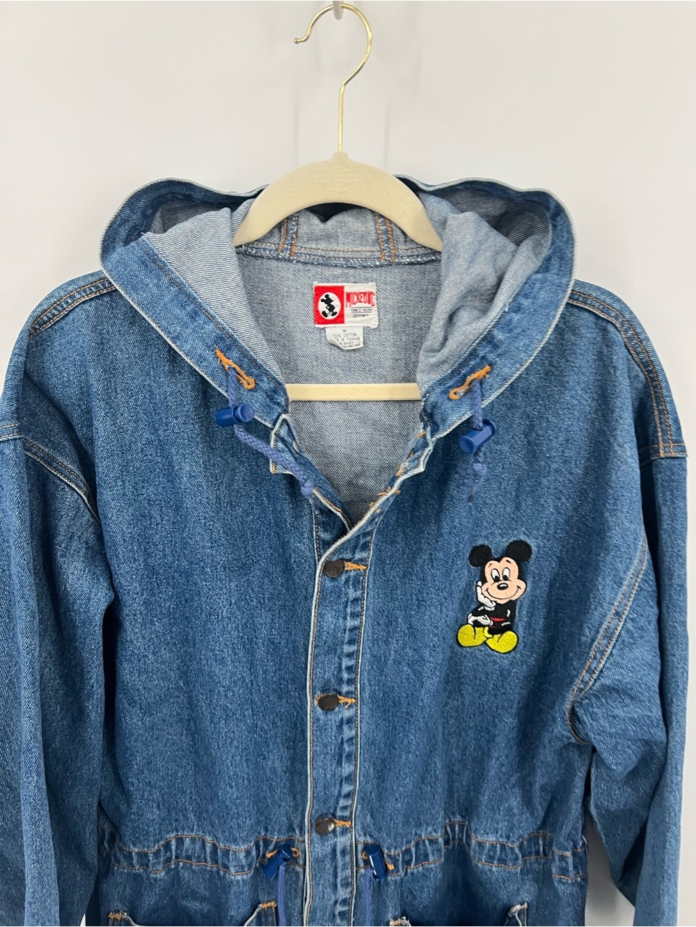 Vintage Disney Blue Denim Hooded Anorak Jacket with Mickey Mouse Patch - Picture 3 of 12